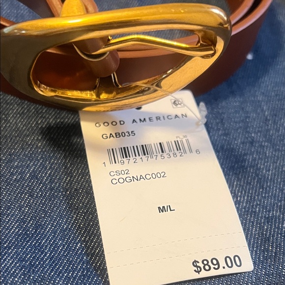 Good American Brown Leather Belt with Gold Buckle - Picture 4 of 5